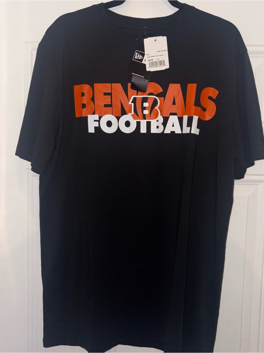 New Era Black Bengals Football Short Sleeve Tee - Orange & White Logo